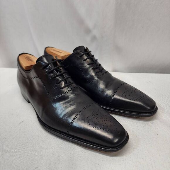 Florsheim Mens 12 Rucci Cap Toe Balmoral Oxford Black Leather Dress Shoes - Picture 1 of 10